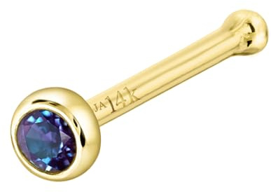 Jewelry Avalanche Solid 14K Yellow Gold Ball-end Stud Bezel Set 2mm Alexandrite 22G Nose Bone Nose Stud - June Birthstone Nose Ring Stud NBBZ-ALX20YG