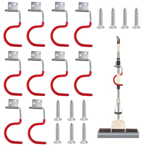 Sctmda Werkzeughalter Metallhaken 10 Stück Gartengeräte Aufhängung Gerätehalter Haken Gartengerätehalter Metallhaken Garagenhaken Kohlenstoffstahl Wandhalterung Besen Wandhaken Anti-Rutsch Gummierung