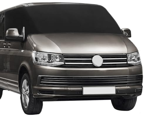 QWORK® Cubierta de Parabrisas Compatible con para VW T6 16-22 Tela Oxford 600D Negra con Revestimiento de PVC, Protección para Todo Tipo de Clima