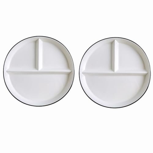 Hoshisea 2 Piezas Platos Divididos de Cerámica, Platos Llanos, Platos Vajilla, Platos Ensalada Cerámica Blanca, para Frutas, Verduras, Snacks, Snacks