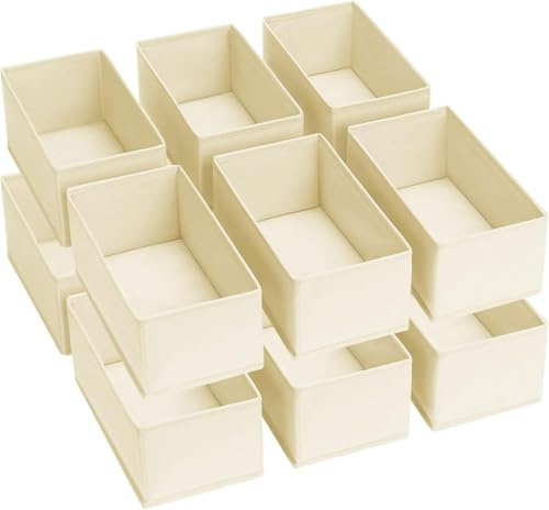 DIMJ Organizer per Cassetti, Armadio, Organizer in Tessuto, Organizzatore per Biancheria Intima, Organizzatore Pieghevole per Vestiti, Pantaloni, Calzini per Bambini, 12 Pezzi, Beige Classico