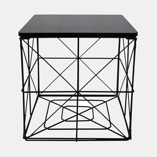 OHS Coffee Tables Black Wood Top Side Table Living Room, Blanket Basket with Lid Stylish Large Side Table With Storage For Books Folded Cube Storage Tables, 38x38x38cm