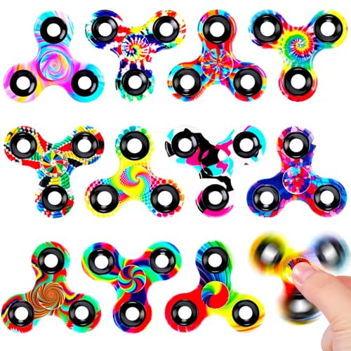 SCIONE 12-pack Fidget Spinners för Barn och Vuxna – Kamouflage & Tie-Dye Sensoriska Leksaker, Mini Fidget Toys Stressavlastning Presenter, Perfekt för Partypåsar & Klassrumspriser (6,3 cm / 2,48 tum)