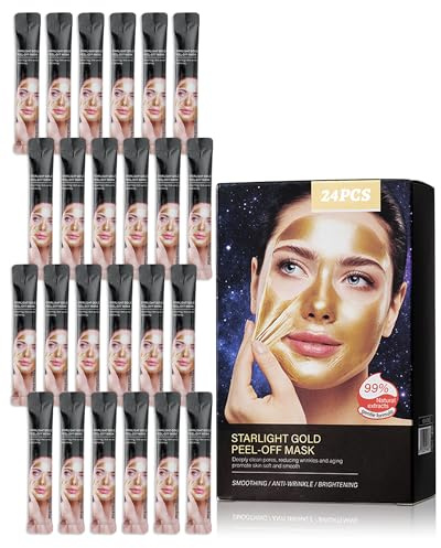 Coffret de 24 Masques Visage Peel Off à l'Or 24K, Masques Argile au Collagène et Niacinamide, Masque Nettoyant Anti-Points Noirs, Format Voyage Portable, Kit Cadeau de la Fête des Mères pour Femmes