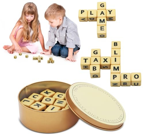 Alphabet 12-Dice Set Q-Less, Crossword Solitaire Game, Educational Fun Toys for Kids