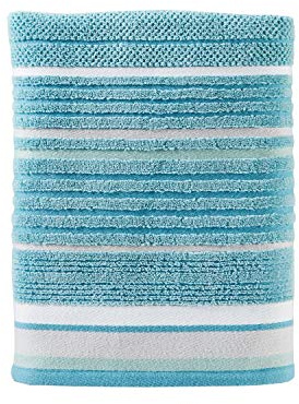 SKL Home Seabrook Stripe 100% Cotton Premium Bath Towel, 550 GSM, Soft & Absorbent Jacquard, Teal