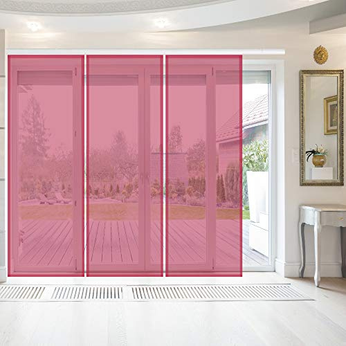 Bestlivings Elena Tenda a pannello, confezione da 3 pezzi, 60 x 260 cm (L x A), tinta unita lampone, scorrevole, trasparente, in diversi colori
