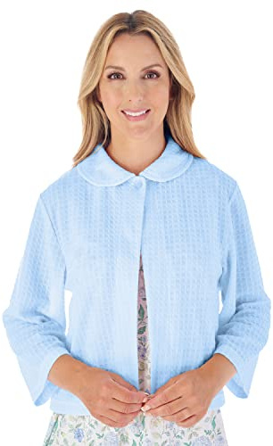 Slenderella Ladies Waffle Knit Button Fastening Bed Jacket 3/4 Sleeve House Coat