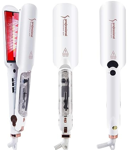 DORISILK Steam Hair Straightener and Curler Iron 2 in 1, Professional Salon Infrared Flat Iron Wide Tourmaline Ceramic Plate, Vapor Straighteners for Hair Instant Heat Up Adjustable Temp, 2 Inch White