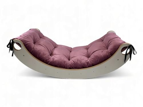 Montessori Rocker Pikler Holz Kleiner - Balance Board Kinder Bogenwippe mit weichem rosa kissen, Gleichgewichtstraining für Kleinkinder, Indoor