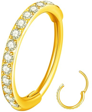 Popuhoops CZ Nose Ring Hoop 316L Surgical Steel Seamless Silver Septum Ring Clicker Jewelry Cartilage Earring Ear Piercing 20G 18G 16G Helix Rook Lobe Conch Tragus Daith Lip Hinged Piercing Jewelry