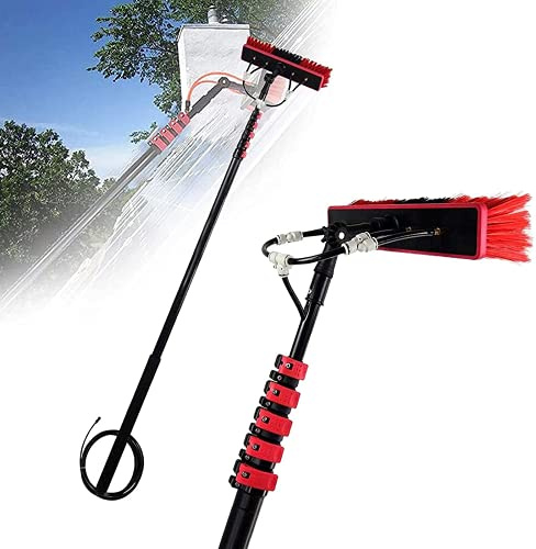 SFNIOKFG Brosse de Lavage à Tige télescopique, Brosse de Lavage télescopique 3,6 M-11 M, Nettoyage de vitres à Tige télescopique avec raclette, kit de Nettoyage de véranda, Nettoyage de VIT