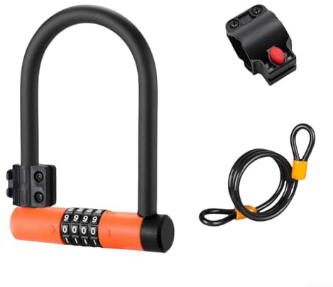 Zoegneer Cadenas à combinaison pour vélo - En forme de U - 4 chiffres - Pour vélo de montagne et vélo de route - 18,3 x 12,8 x 2,7 cm - Noir et orange
