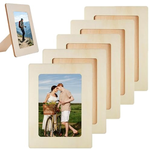 DIY Wooden Photo Frame Set, 6 Pieces Picture Frame Painting Craft Kit, Unfinished Wooden Craft Frames, Rectangular Craft Frame Set, for Table Display and DIY Crafts