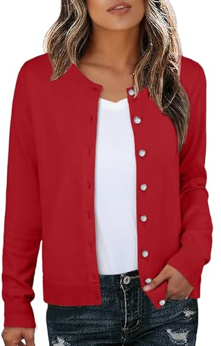 GRECERELLE Cardigan doux élégant et léger à manches longues pour femme en tricot avec perles boutonnées pour femme, automne, hiver, rendez-vous et fête