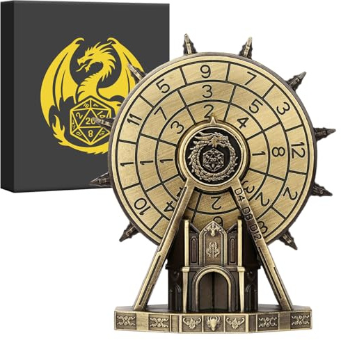 Ruota Panoramica Dadi Spinner, 6-in-1 Metallico Spinner Dadi D&D, DND Ruota Panoramica Roulette, Regali di D&D con Scatola Regalo Logo Drago, Giochi di Ruolo, Accessori per Giochi da Tavolo, Bronzo