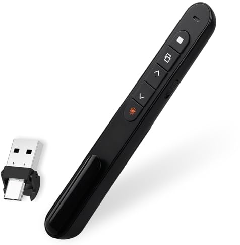 Presentation Clicker for Powerpoint, Wireless Presenter Remote with Red Light, 328FT/100M Presentation Pointer, 2.4GHz Hyperlink Volume Slide Clicker for Mac Google Slides Keynote Computer Laptop