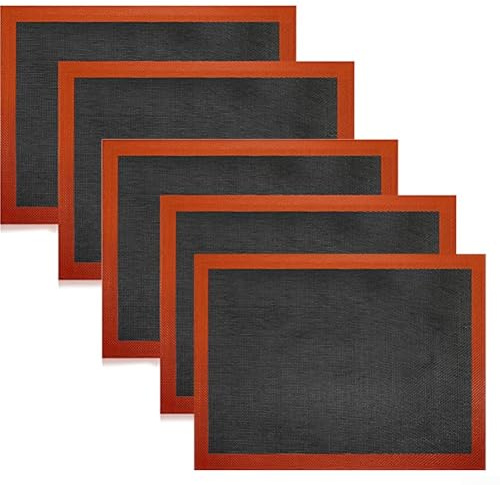 Zilimontt 5 alfombrillas de alta resistencia para horno y barbacoa, 40 x 30 cm, de fibra de vidrio de silicona, color negro y rojo