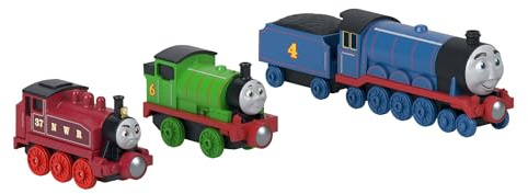Fisher-Price Coffret de 3 Trains Thomas et Ses Amis, locomotives Thomas, Diesel et James en métal, véhicules à Faire Rouler avec connecteurs magnétiques, JNF91