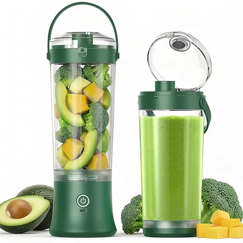 Frullatore portatile per frullati e smoothie,TOPESCT mini frullatore personale da 500 ml,ricaricabile tramite USB con 6 lame ultra affilate per viaggi,ufficio e sport(Verde nerastro)