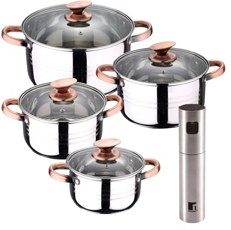 Bateria 8pc acero inoxidable apta para inducción Colección San Ignacio Premium + Bergner Copper Pulverizador de Aceite y vinagre