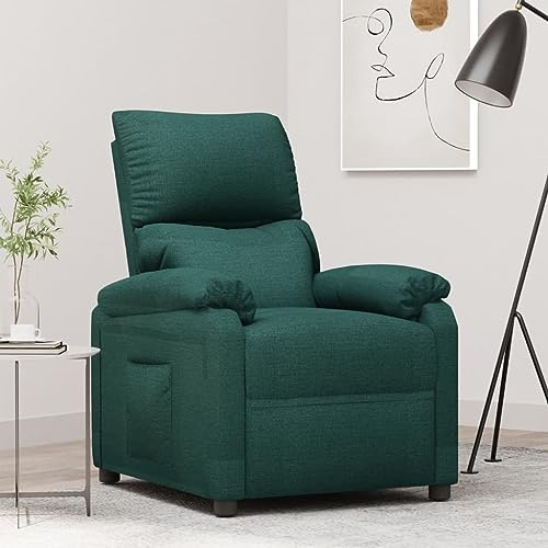 Yunovire Relaxfåtölj mörkgrönt tyg, manuellt justerbar, bekväm loungefåtölj för vuxna, sovrum, vardagsrum, modern design, 71,5 x 93 x 98 cm