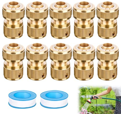 Connettore per Tubo Flessibile in Ottone,10 Pezzi Connettore Rapido per Tubo in Ottone 1/2,Adattatore per Rubinetto,Connettori per Tubi in Ottones,Connettore per Tubo in Ottones per Giardinaggio