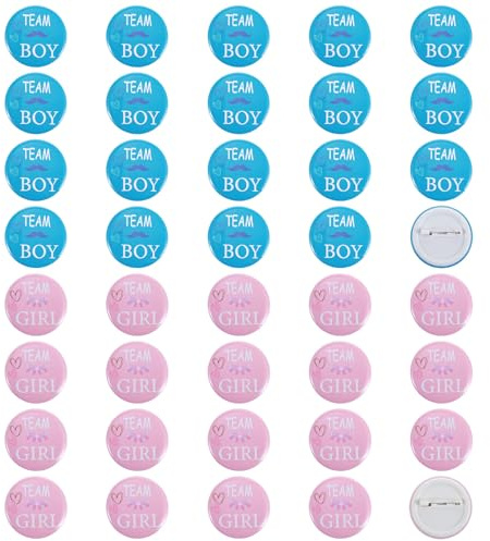 Gender Reveal Pins Boy or Girl, Gender Reveal Buttons for Team Boy Team Girl, 40 Pcs 1.8 Inch Boys or Girls Pins (Pink & Blue)