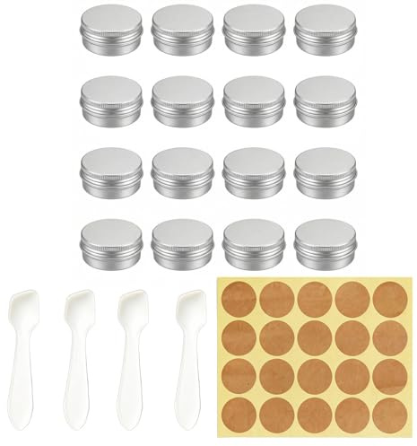 12 Pièces Boite Metallique, 15ml Petit Pot Echantillon Vide,Circulaire Pot De Creme Vide, Pour Le Maquillage Fractionné, Lotion, Rouge à LèVres, Contient 20 étiquettes Et 4 CuillèRes