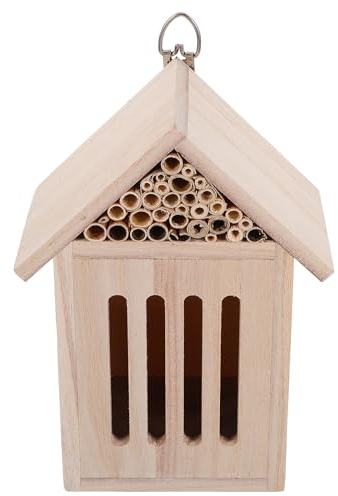 BUTIFULSIC Wooden Insect Hotel Bee House for Garden and Backyard, Natural Wood Bugs Room with Nesting Shelter, Butterfly and Ladybug Habitat for Outdoor Wildlife Observation, 11x9x21cm