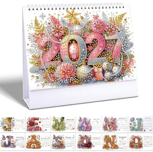 CXINLky Calendrier de bureau 2027 Diamond Art, calendrier de bureau avec support, calendrier de table pour le Nouvel An – 01 – Lettre