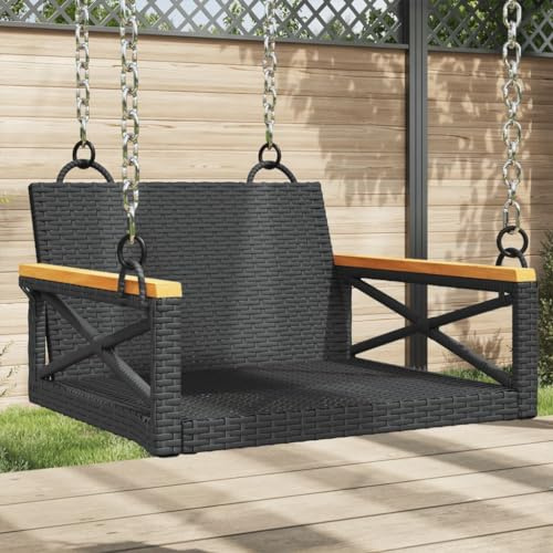 Vanitopaz Hängfåtölj, svart, 63 x 62 x 40 cm, poly rotting väderbeständig gungbänk med robust stålram för trädgård, balkong, terrass, utomhus, väderbeständig, utrymmesbesparande, stabil sittplats