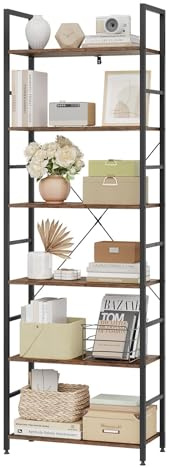 eSituro Scaffale Libreria Portaoggetti in Acciaio Scaffale Vintage Industriale a 6 Ripiani Scaffalatura Multifunzionale per Cucina Soggiorno Legno vintage SSTR0057
