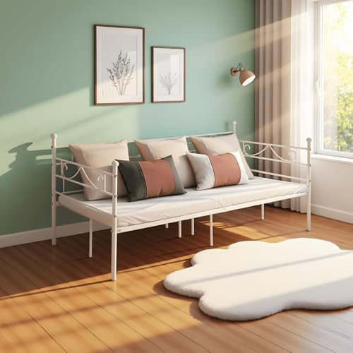 EGGREE Cama Sofa Metálica, Estructura Cama Individual de Metal Nordico, 90 x 190 cm - Blanco