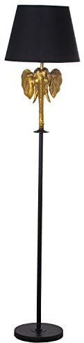 DRW Lampara de pie con Cabeza de Elefante de Metal con Pantalla en Negro y Dorado 37x164cm
