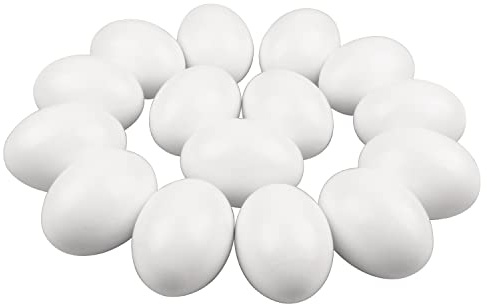 15 Pièces Œufs de Poule Faux Oeufs en Bois pour Artisanat Oeufs de Pâques en Bois pour Peinture à la Main Artisanat Aider à pondre des Poules Cuisine Jeu Nourriture Poules Cadeaux de Pâques (Blanc)