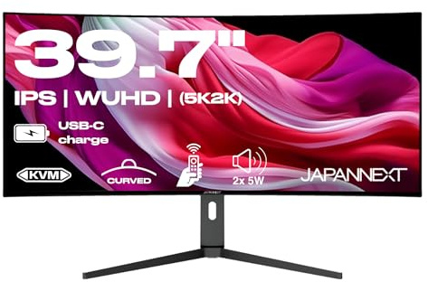 JapanNext Monitor Ultrawide Curvo 39,7 IPS 5K2K WUHD (5120x2160) | HDR & KVM | Carga a través de USB-C (65W) Inclinación Ajustable Altavoces Integrados | G-Sync/FreeSync Garantía de 2 años | JN-5X40