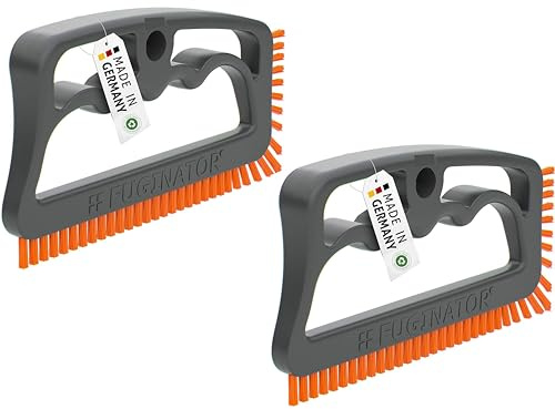 FUGINATOR® Grout Brush Bundle 2 borstar i grå/orange – rengöringsborste för gemensam rengöring i badrum, toalett, kök etc. - Rengöringsvägg- och golvplattor - praktisk borste för grouts och kakel