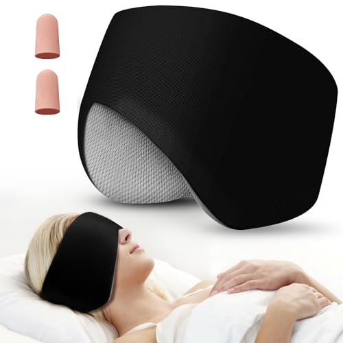 Antifaz para dormir, antifaz para dormir con cabeza ajustable, orejeras para dormir para hombres y mujeres, máscara de oídos 2 en 1 y venda para los ojos, cubierta suave de doble cara para todas las