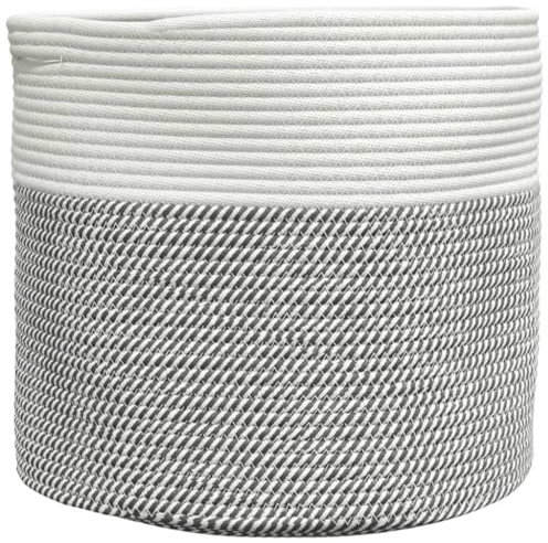 vidaXL Förvaringskorg grå och vit Ø40x35 cm bomull, fruktkorg, äggkorg, leksaksförvaringskorg, leksakskorg, grönsakskorg, dekorativ förvaringskorg