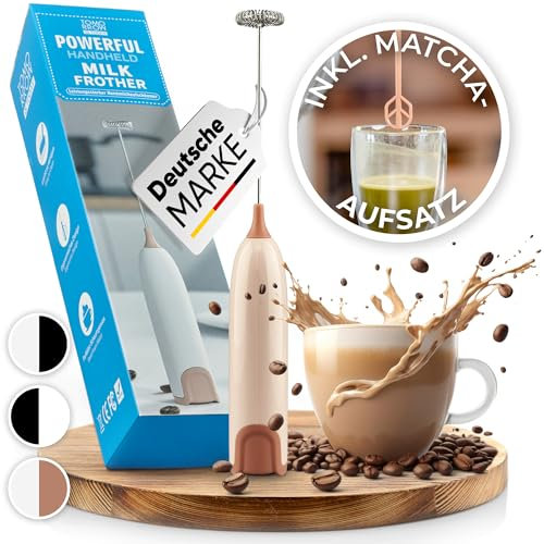 Tomorrow is Today Milchaufschäumer Stab inkl. Matcha Mixer-Aufsatz - Milchschäumer elektrisch -Milk Frother - Ihr Aufschäumer für den idealen Schaumgenuss (Beige-Rosé), 1501-M