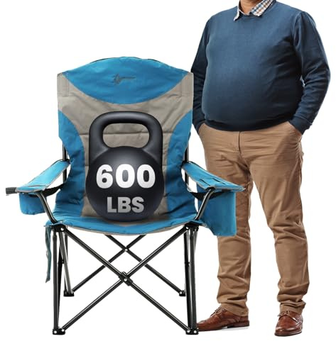 ARROWHEAD OUTDOOR Oversized XXL Portable Folding Camp Chair w/Glass & Cup Holders, Armrest Cooler, Heavy Duty Carry Bag, 600 lbs Weight Capacity