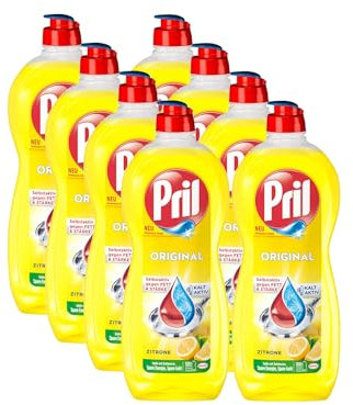 PRIL Original Zitrone (8x 675 ml), Handgeschirrspülmittel mit höchster Fettlösekraft, für sauberes Geschirr auch in kaltem Wasser, frischer Zitronenduft