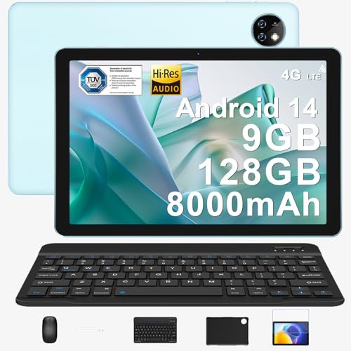 DOOGEE T10W 10 Inch Tablet with SIM Card Slot - 8000mAh Battery, 9GB RAM (4+5) + 128GB ROM, Android Tablets, Face Unlock, 5GHz WiFi, GPS, 4G Tablet with Pen/Keyboard/Mouse/Case - Blue