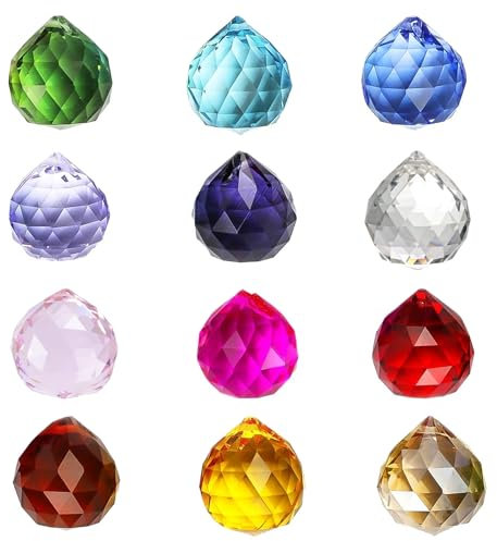 Feng Shui Lot de 14 prismes à facettes multicolores en cristal 30 mm Attrape-soleil en cristal pour photographie, décoration de fenêtre de jardin