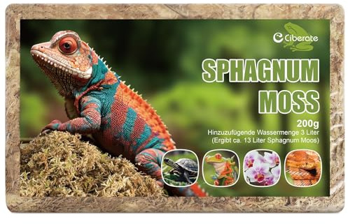 Ciberate Sphagnum Musgo de terrario de ladrillo para terrario, ideal para reptiles, anfibios, tortugas, turba para orquídeas y plantas de interior, 200 g