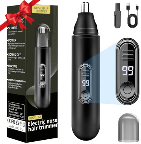 Cortapelos Nariz, Recortador Pelos nariz y oreja USB Recargable, LCD Display, IPX7 para Cortar el Vello de la Nariz y Orejas, Nose Hair Trimmer para Hombres y Mujeres
