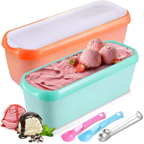 2 Pezzi Vaschetta Gelato Set, Contenitore per Gelato con Coperchio da 1,5 litri, Contenitori Fatti in Casa con 3 Palline per Gelato Stampi per Gelati, Senza BPA per Accessori per Utensili da Cucina