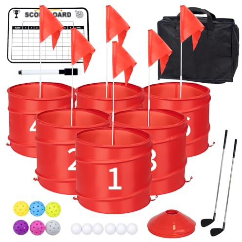 WodGod 6 Pcs Backyard Golf Outdoor Game with 2 Clubs-Outdoor Golf Yard Game for Practice, Golf Chipping Game for Adults and Family,Beach,Camping,Lawm,Park
