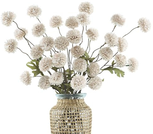 DuHouse 6 mini crisantemi artificiali con steli, in finta seta, per decorazione domestica, bouquet, centrotavola, artigianato floreale fai da te (beige)